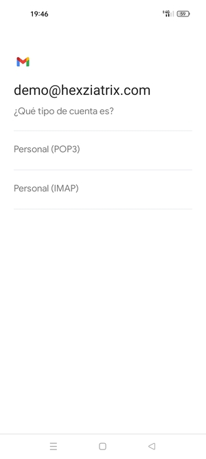 Seleccione Personal (POP3) o Personal (IMAP)