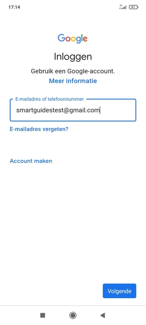 Voer uw Gmail adres in en selecteer Volgende