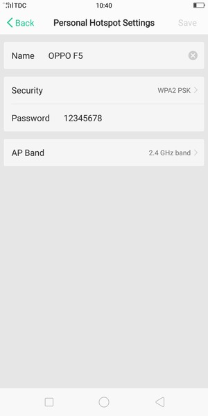 Enter a Wi-Fi hotspot password of at least 8 characters and select Save