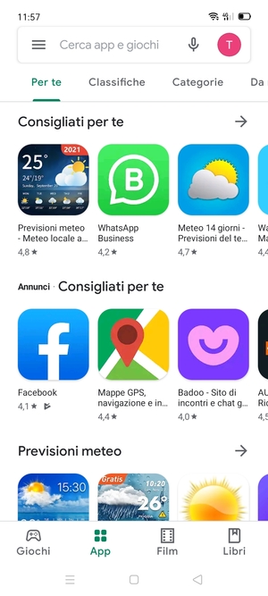 Seleziona la barra di ricerca