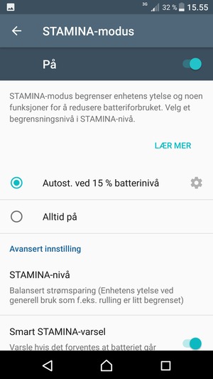 Slå på STAMINA-modus