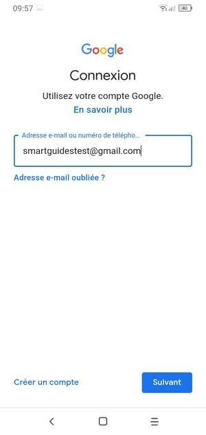 Saisissez votre adresse Gmail et sélectionnez Suivant