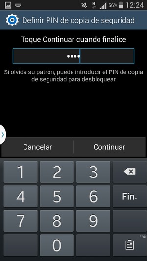 Introduzca un PIN de copia de seguridad y seleccione Continuar