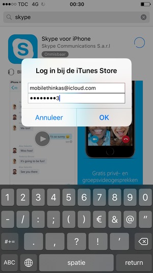 Voer uw Apple ID gebruikersnaam en wachtwoord in en selecteer OK