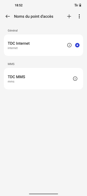 Sélectionnez le point d'accès à Internet