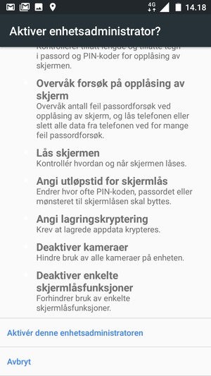 Bla ned og velg Aktivér denne enhetsadministratoren