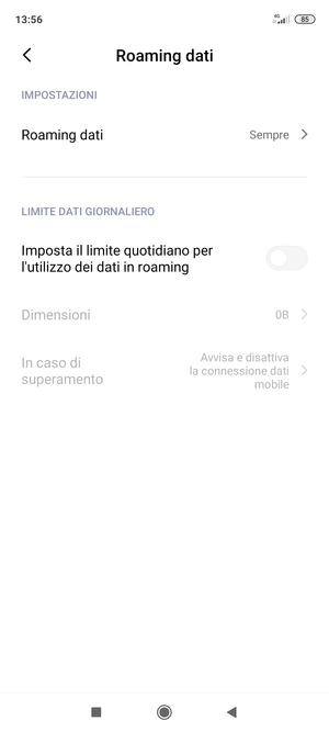 Seleziona Roaming dati