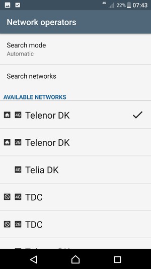 Select a network operator from the list