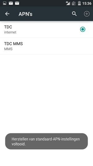 Uw telefoon wordt teruggezet naar standaard internet- en mms-instellingen