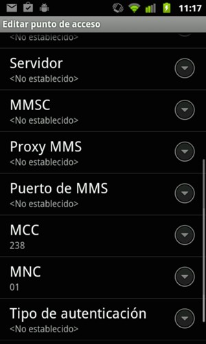 Desplácese hacia abajo e introduzca la información MMS