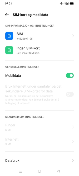 Velg SIM1 eller SIM2