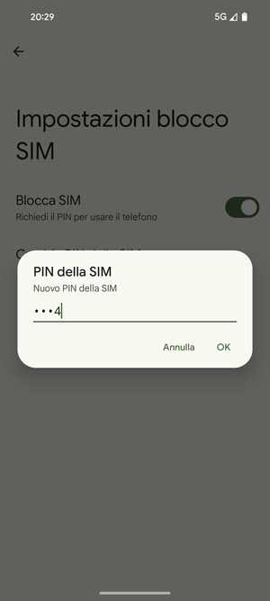 Inserisci Nuovo PIN della SIM e seleziona OK