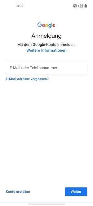 Geben Sie Ihre Gmail Adresse ein und wählen Sie Weiter