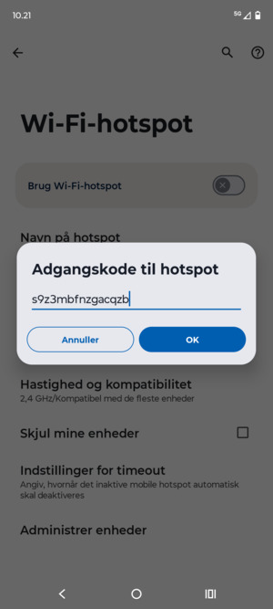 Indtast en Wi-Fi-hotspot adgangskode på minimum 8 tegn og vælg OK