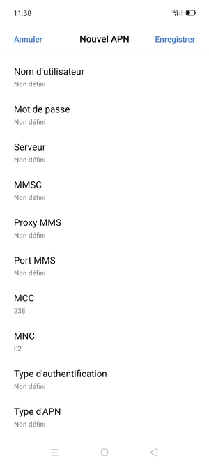Faites défiler vers le bas et saisissez les informations Internet