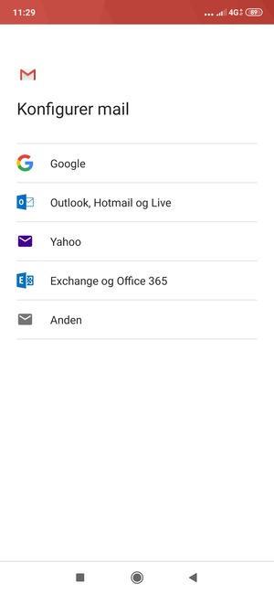 Vælg Exchange og Office 365
