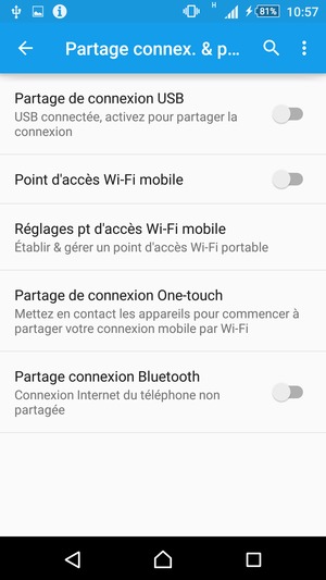 Sélectionnez Réglages pt d'accès Wi-Fi mobile