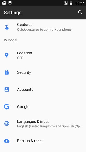 Scroll to and select Security