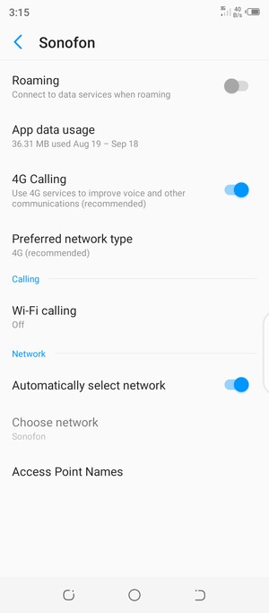 Select Preferred network type