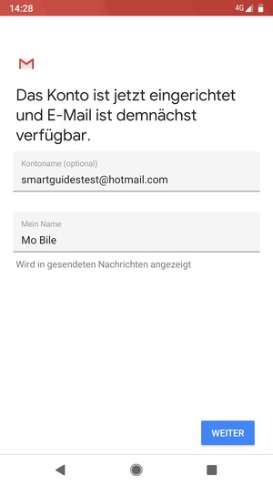 Geben Sie Ihrem Konto einen Namen und geben Sie Ihren Namen ein. Wählen Sie WEITER