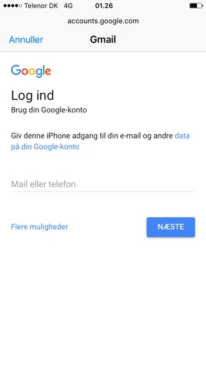 Indtast din e-mailadresse og vælg NÆSTE