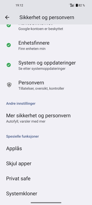 Bla til og velg Mer sikkerhet og personvern