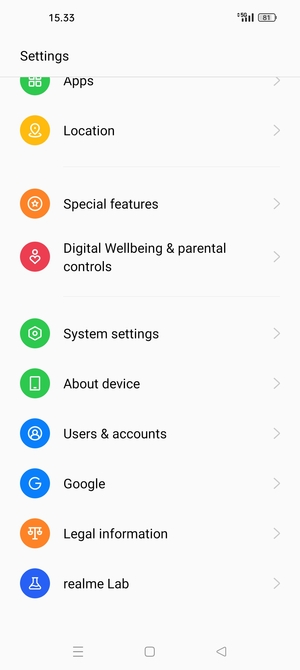 Scroll to and select About device