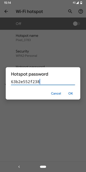 Enter a Wi-Fi hotspot password of at least 8 characters and select OK