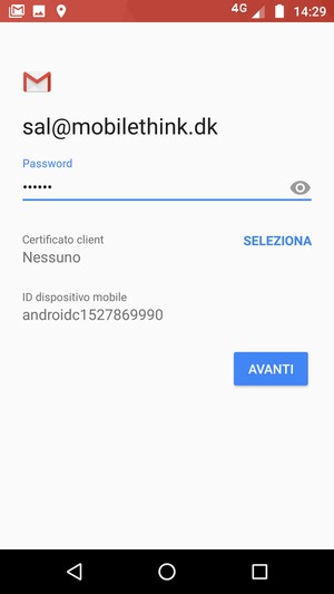 Inserisci la tua password e seleziona AVANTI
