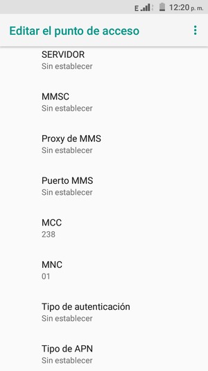 Desplácese hacia abajo e introduzca la información MMS