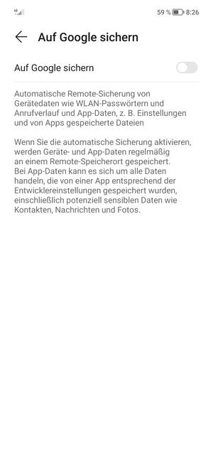 Schalten Sie Auf Google sichern ein