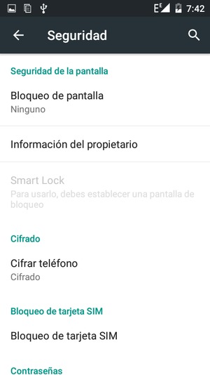 Para activar su bloqueo de pantalla, vaya al menú Seguridad y seleccione Bloqueo de pantalla