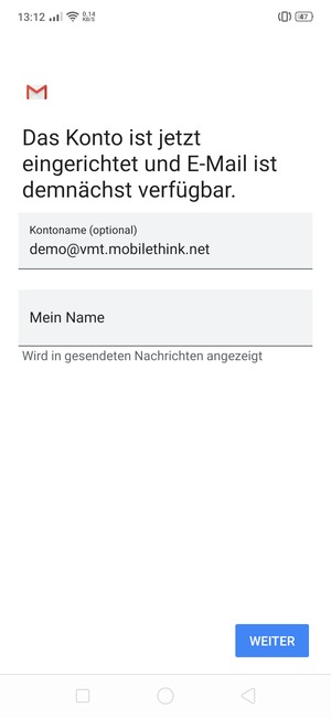Geben Sie Ihrem Konto einen Namen und geben Sie Ihren Namen ein. Wählen Sie WEITER