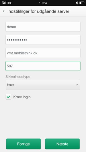 Indtast udgående serveradresse