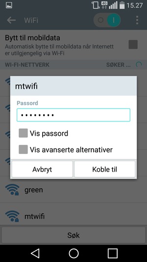 Skriv inn Wi-Fi-passord og velg Koble til