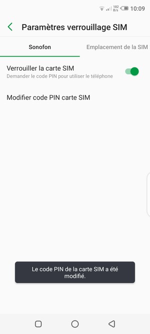 Votre code PIN de la carte SIM a été modifié