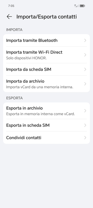 Seleziona Importa da scheda SIM