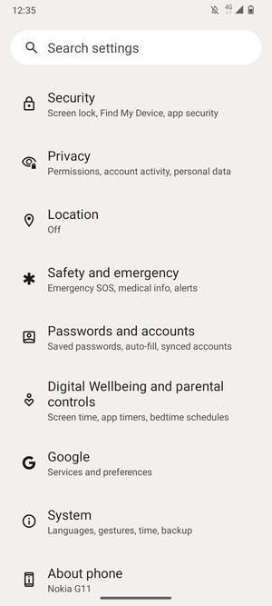 Scroll to and select Security 