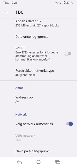 Slå av Velg nettverk automatisk