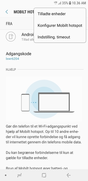 Vælg Konfigurer Mobilt hotspot