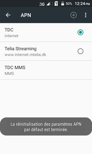 Votre téléphone va être réinitialisé avec les paramètres Internet et MMS par défaut
