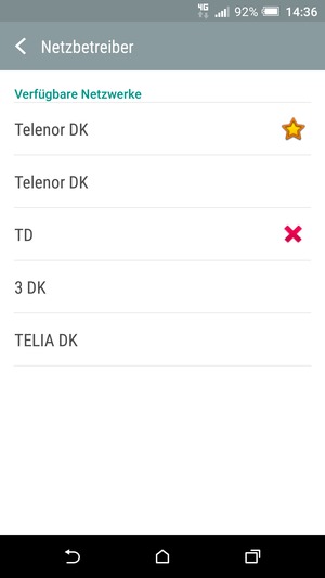 Wählen Sie einen Netzbetreiber von der Liste