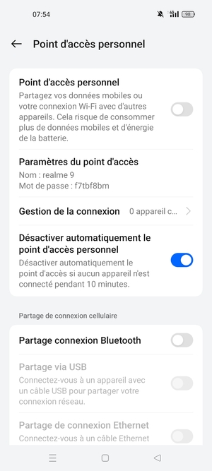 Activer le Point d'accès personnel