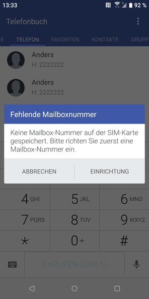 Falls Ihre Voicemail nicht eingerichtet ist, wählen Sie EINRICHTUNG