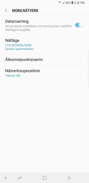Slå på eller stäng av Dataroaming