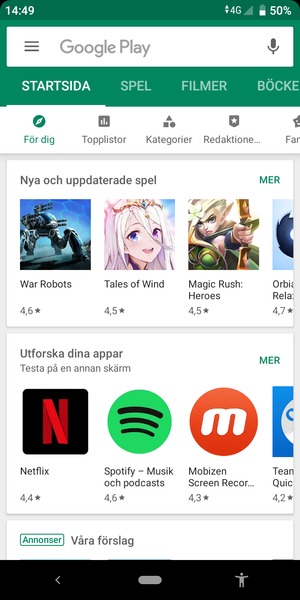 Tryck på sökfältet