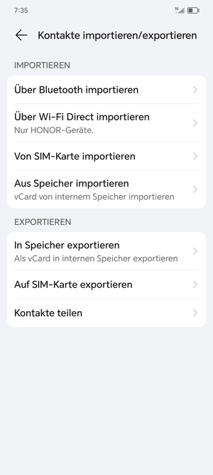Wählen Sie Von SIM-Karte importieren