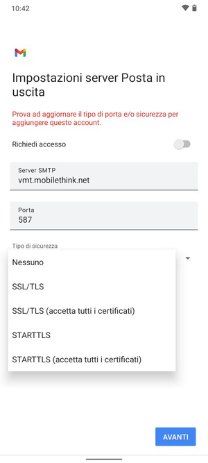 Seleziona Nessuno e AVANTI