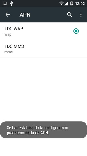 El teléfono se reiniciará con la configuración predeterminada de Internet y MMS