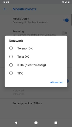 Wählen Sie einen Netzbetreiber von der Liste